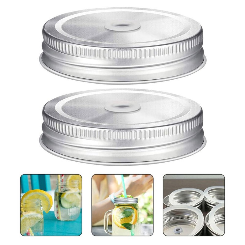 LABRIMP 4pcs Stainless Steel Mason Jar Lids with Straw Hole