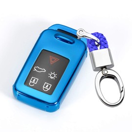 ontto Smart Remote Key Fob Cover for Volvo Keycase with Keychain Keyring TPU Full Protuction Key Skin Shell Holder Blue