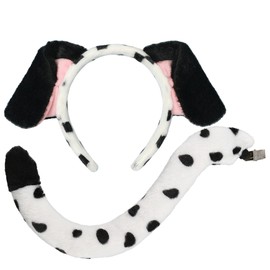 CHEU - Diadema de orejas dalmatas y cola de perro negra para disfraz de Halloween