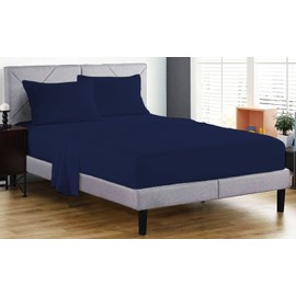 100% Egyptian Cotton Fitted Sheet 200 Thread Count Hotel Quality Soft & Crisp Cotton Caravan Campervan Bed Fitted Sheet (Navy, Double)