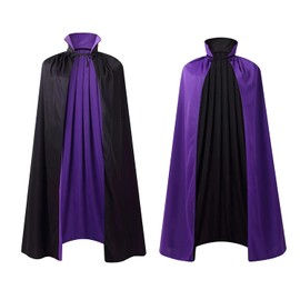 30''90CM Stand Collar with Hood Reversible Cloak Masquerade Cape Costume, Black and Red (35"/90cm, Black and Purple)