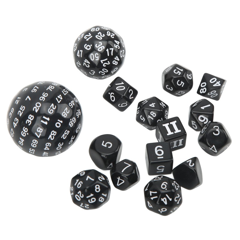 15Pcs Polyhedral Dice Set Acrylic D3 to D100 Table Gaming