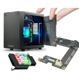 ElectroCookie Mini PC Case for Raspberry Pi 5 with M.2 NVMe SSD PCIe HAT and Active RGB Lighting Cooler (Black Case + M.2 HAT[ECR5 SSDS])