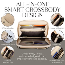 BULL GUARD Crossbody Leather Wallet Phone Purse, Anti Theft and RFID Blocking, Small Elegant Design for Travel