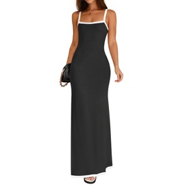 ZESICA Women's 2025 Summer Spaghetti Straps Maxi Dress Sleeveless Square Neck Lightweight Long Beach Dresses,Black,Medium