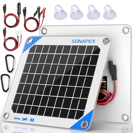 SUNAPEX 12V 5 Watt Solar Trickle Charger Maintainer - Waterproof Solar Powered Battery Charger - Solar Panel Kit Built-in Smart Charge Controller for Car Rv Trailer Truck Boat Automotive Marine