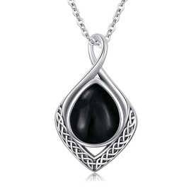 enjoylifecreative Celtic Knot Necklace 925 Sterling Silver Black Onyx Teardrop Necklace Irish Celtic Pendant Jewellery Gifts for Women Girls