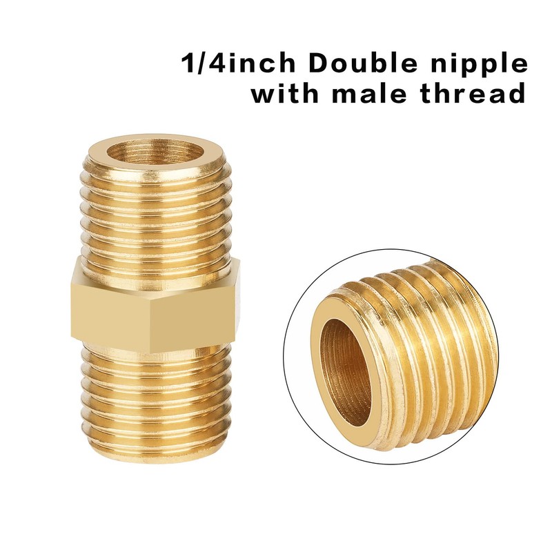 nutmanel Double Nipple, 2 x 1/4 Inch Brass Male Thread,