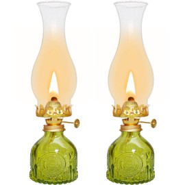 Glass Oil Lamp 2Pack, Oil Lamps for Indoor Use - 11"x3" Antique Kerosene Lamp, Outdoor Oil Lamp, Beautifully Carved Vintage Oil Lamp for Home Decor, Tabletop, Emergency Lighting & Props
