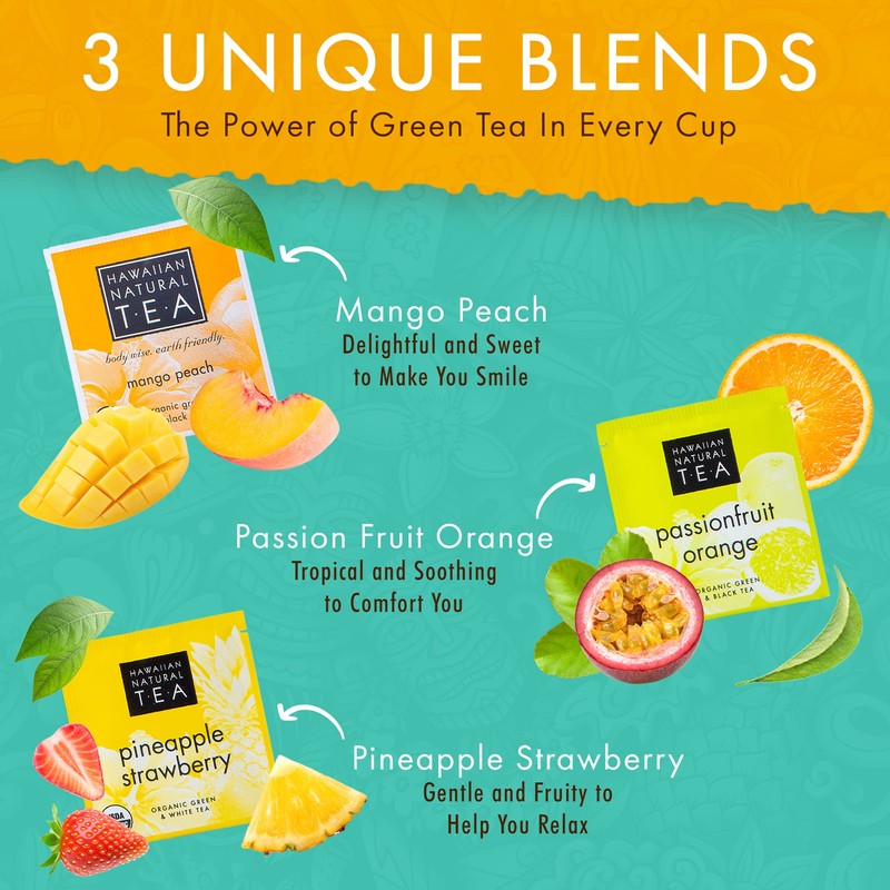 Té natural hawaiano orgánico (colección de té de tres sabores,