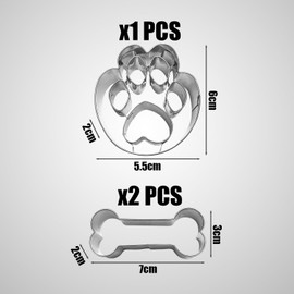 3 Piece Dog paw and Bone Shaped molds, Stainless Steel molds, DIY Baking Tools, Stainless Steel Mold Set, Cutter for Baking and Crafts