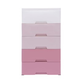SanBouSi 5 Drawers Plastic Drawers Dresser, Tall Standing Organizer Unit with Wheels Chests Storage Closet Cabinet Clothes Toys Snacks Organizer Storage Tower (Pink)