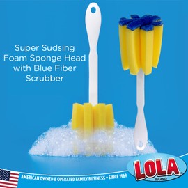 Lola Glass & Jar Foam Sponge Brush, Star Shaped w/Non-Scratch Blue Scrubber Top, Perfect for Glasses, Mugs, Bottles, Dishwasher Safe, 4 Pack