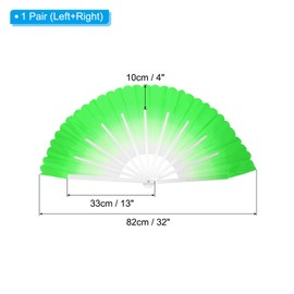PATIKIL Folding Hand Silk Fan 24", 1 Pair Left Right Plastic Chinese Fan Dance Performance Sport, Green