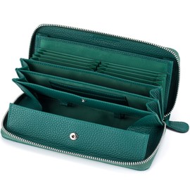 Multi-functional Wallet, Cowhide, Receipts, Clean Long Wallet, Women's, 18 Cards, Large Capacity, Genuine Leather, Round Zipper Wallet, Box Type, Coin Purse, green,