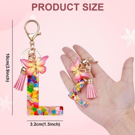 OSDUE Fashion Alphabet Initial Letter Keychain, Women Tassel Butterfly Pink Purple Cute Car Keyrin, Pink and Gold Resin Alphabet Keychain, Tassel Butterfly Pendant Key Ring for Wallet (L)