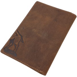 Buffalo Full Leather ID Card Holder with Deer, Boar, Fish and Skull Motif or without Motif for Vehicle Registration, Severely Disabled ID, Gun Licence, Hunting Licence etc., Boar motif, Modern