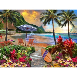 Vermont Christmas Company Hawaiian Life Jigsaw Puzzle - 550-Piece Beach Puzzle for Adults - Tropical Beach Jigsaw Puzzles for Adults with Fully Interlocking & Randomly Shaped Pieces (24" x 18")