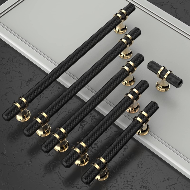 Amerdeco Pack of 10 Furniture Knobs Black Bar Handle Kitchen
