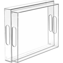 MaxGear Acrylic Decorative Tray Serving Trays with Handles (16 inches, Set of 2), Clear Decorative Tray Coffee Table Nesting Trays Ottoman Tray for Food, Tea, Snacks, Kitchen, Vanity