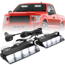 Emergency Dash Strobe Lights White Safety Flashing Warning Hazard Windshield Visor Light Bars for TrucksLight Color: white, Rated Power: 40, Beam Angle: Spot