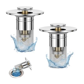 2 Pack Bathroom Sink Stopper for 0.87-1.5in,American Universal Bathroom Sink Pop-Up Drain Plug,Stainless Steel Floor Drain Filter,Sink Funnel,Easy Drain Plug
