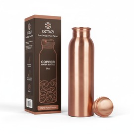 OCTAZI Pure Copper Water Bottle 1 L – 100% Unlined Ayurvedic Tamra Bottle for Health & Detox | Leak-Proof, Hammered Copper Drinking Flask for Alkaline Water, Yoga, Office & Travel Use