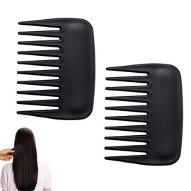 2Pcs Wide Tooth Combs Professional Anti Static Streaker Comb Portable Pocket Size Mini Afro Comb with No Handle Design Compatible with Men Women Curly Straight Wet Dry Hair (9x7cm, Black)