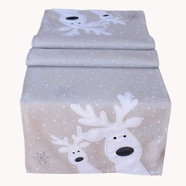 texpot Table Runner 40 x 140 cm Light Grey White Silver Funny Elk Reindeer Table Cloth Christmas Decoration Christmas Tablecloth