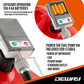 DeWay Gas Can Fuel Transfer Pump with Trigger Nozzle | Fast 3.8 GPM Flow Rate, 51” Rubber Hose & 4 Can Adapters for Gasoline, Kerosene, Diesel & Non-Potables | USB-C Cable & Battery Power