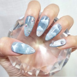 Sky Blue Handmade Nail Tips - Petit Round / 스카이 블루 수제네일팁 - 쁘띠라운드
