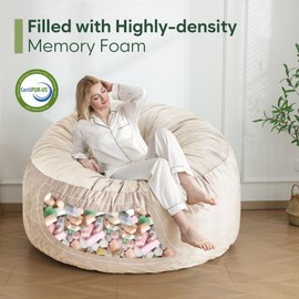 3 Ft Bean Bag Chair, Memory Foam Bean Bag Chairs for Adults with Filling, Round Bean Bag Sofa with Filler Included, Beanbags with Soft Dutch Velvet Fabric,3 Foot,Beige