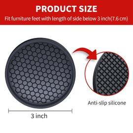 Ezprotekt 3” Rubber Anti Slip Furniture Pads Coasters for Hardwoods Floors, 8 Pcs Round Non Slip Furniture Leg Floor Protectors Caster Cups for Sofa Couch Bed Stoppers to Prevent Sliding (Black)