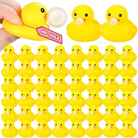 Deekin 48 Pcs Yellow Rubber Ducks 2.2 Inch Blow Bubbles Duck Bath Toy with Sealed Plug No Hole Waterproof Relieve Stress Fidget Bathtub Toys for Pool Summer Beach Birthday Party Decoration Game Gift