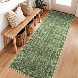 Hedlive - Alfombra de camino lavable verde clásico, ultrafina de 2 x 6 pulgadas, para pasillos, corredores antideslizantes para recámara, entrada, alfombra suave para baño, zona de alto tráfico (2 x 6