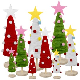 Jenaai 9 Pcs Mini Christmas Tree Christmas Table Decorations Artificial Wood Tree Christmas Home Decor Xmas Ornaments for Holiday Indoor Kitchen Home Wedding 12/9/ 7 Inch (Classic)