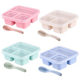 Yeanifeana 4-Pack Reusable Bento Box with 3 Stackable Snack Containers & 4 Spoons, Multi-Compartment Food Storage for Meal Prep, Leak-Proof Lunch Box for Kids Adults, Office, Travel