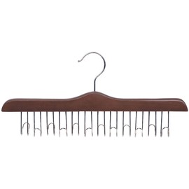 Solid Wood Belt Hanger, Box of 1 Wooden Accessory Hanger Holds 12 Belts or Scarfs, Walnut Finish w/ Chrome Swivel Hook, by The Great American Hanger Company
