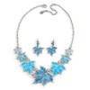 Avalaya Light Blue Enamel Maple Leaf Necklace and Drop Earrings