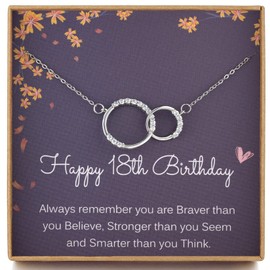 MADAOGO 18th Birthday Gifts for Girls, 925 Sterling Silver Two Interlocking Circle Necklace, Cubic Zirconia, Sweet 18 Birthday Presents, Jewellery Gifts for 18 Year Old Girl