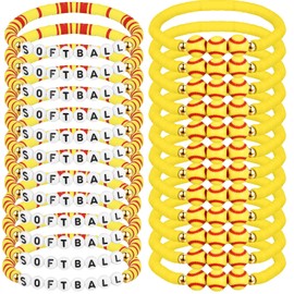 Huquary 24 Pack Softball Team Gift Letter Clay Beaded Bracelet Adjustable Sports Charm Bracelets Basketball Soccer Softball Baseball Player Gifts for Teen Adults