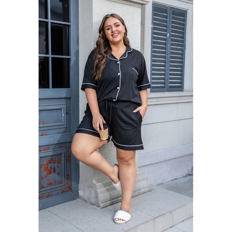 Vozanet Women's Plus Size Button Down Pajamas Soft Lounge Sets