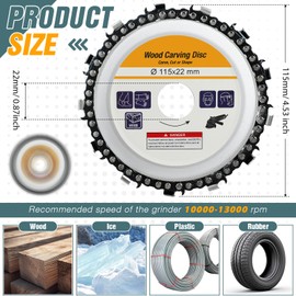 BBTO 4 Pcs 4-1/2 Inch Wood Carving Disc Cut Chain Grinder Disc 7/8" Arbor for 4.5"/115mm Angle Grinder Woodworking Cutter Tool, Circular Saw Blade 13 Teeth