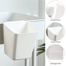 BOMKEE Hanging Cup Holder, 6 Pack Rolling Cart Accessories Hanging Storage Basket Pencil Holder Makeup Organizers Utility Cart Storage Bin Accessories (Hanging Cups-03-White)