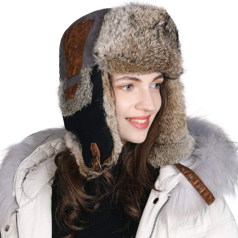 Siggi Cool Rabbit Fur Thermal Hat, Skiing, Bicycle, School, Walks,