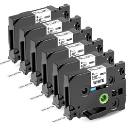 Wonfoucs Compatible with Brother TZe-221 TZe221 TZ 221 Black on White P-touch Laminated Label Tape 9mm 0.35 - For Ptouch Label Maker H110 H105 1000 1005 1280 D400 Cube, 6 Pack