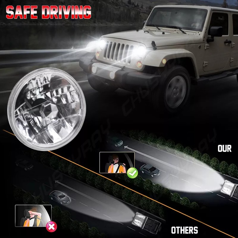 CHUSYYRAY Pair 7 inch Round LED Headlights HILo Beam For