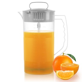 RAMFIYN Mixing Pitcher for Juice Milk Drinks Pitcher with Mixer Plunger Plastic Pitcher with Lid 2000ml/64 oz Pitcher with Lid