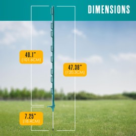 Houseables Electric Fence Posts, Fence Poles, Garden Posts, Step in Stakes, Electric Fencing, Wire Fencing Kit, for Deer, Livestock, Temporary, Fiberglass, Plastic, Green, Ground Rod, 4 Feet, 25 Pack