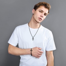 Supcare Black Cross Necklaces Stainless Steel Gloss Cross Pendant Christian Jewellery for Men Women with 55cm Wheat Chain